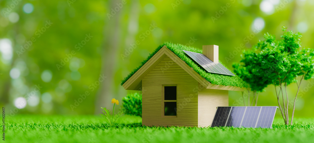 Poster assign an energy efficiency rating to reduce carbon emissions by saving energy in house. 3d renderin