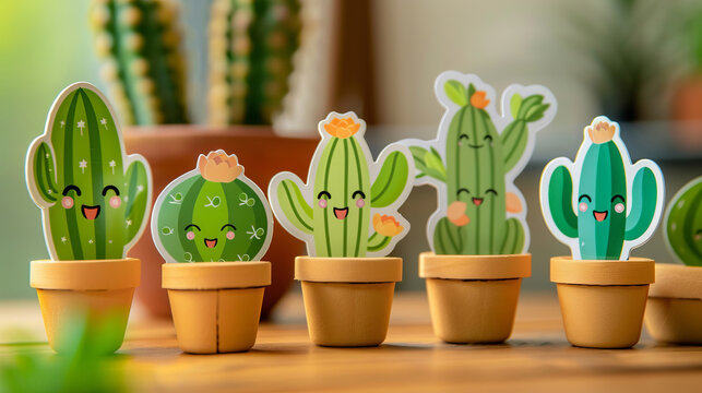 Naklejki Pot plant, cute and artistic illustration. Incorporating adorable plant illustrations into dcor, adding charm and sweetness. Elevate spaces with charming illustrations.