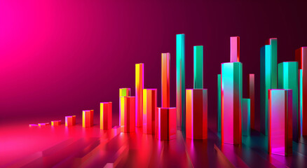 Obraz premium Chart, graph and info graphics 3d design for data analysis, seo tools or statistics background. Colourful, illustration and bar graphic for marketing strategy, stock market and trading wallpaper