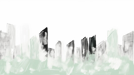 Urban landscape in graphic style on a white background, high-rise buildings in sketch technique