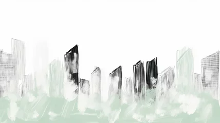 Deurstickers Urban landscape in graphic style on a white background, high-rise buildings in sketch technique © kichigin19