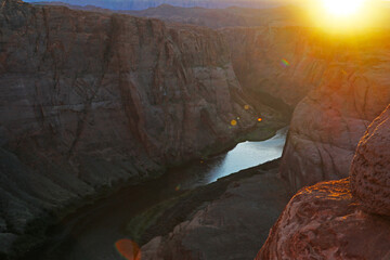 Sun Setting Over Canyon in the Mountains - 756222823