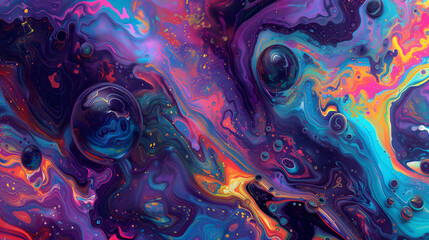 Naklejka premium Saturated colorful mad abstract background, random different shapes and objects, hallucinations of ancient shaman after mushroom overdose. Neural network generated image. Not based on any actual scene