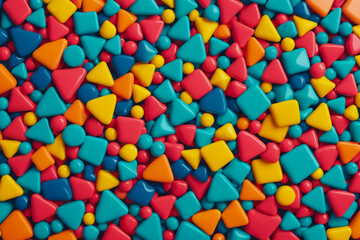 Fototapeta na wymiar A colorful pile of small, colorful shapes, including squares and triangles