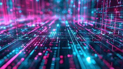 digital matrix hologram background, glowing cyan and magenta circuitry in motion