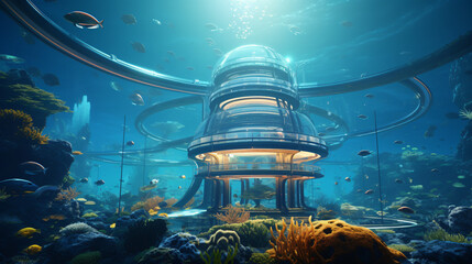 Futuristic underwater habitats - obrazy, fototapety, plakaty