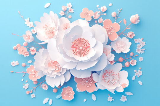 Artistic depiction of pink and white flowers