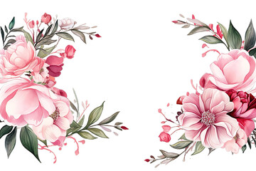 frame with watercolor pink flowers rose isolated on a Transparent Background. Generative AI