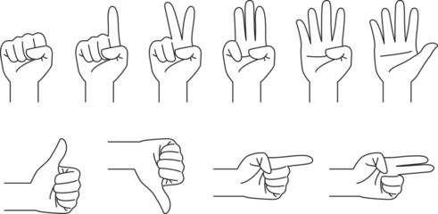 Foto op Aluminium doodle hands with different gesture, hand drawn, outline vector, counting hand © BKHRB