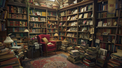 bookshelf in library , book shop