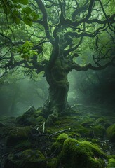 A Tree Growing in the Moss A Symbol of Nature's Resilience in the Face of Climate Change Generative AI