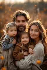 Fototapeta premium Joyful family enjoying springtime outdoors, immersed in natural beauty