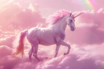 Obraz na płótnie Canvas Pink Unicorn in a Pink Cloud Generative AI