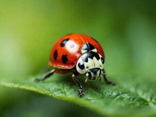 a lady bug on green leaf HD Wallpapers