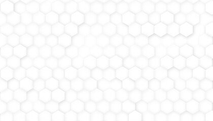 Technologic 3D Hexagon Blocks White Abstract Background. Conceptual Sci-fi Hexagonal Structure Pattern Minimalist Light Wallpaper