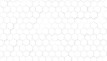 Technologic 3D Hexagon Blocks White Abstract Background. Conceptual Sci-fi Hexagonal Structure Pattern Minimalist Light Wallpaper