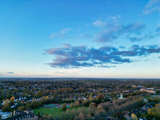 Letchworth Garden City of England Great Britain UK. Aerial View Was Captured with Drone's Camera on Cold Evening and During Sunset time of November 11th, 2023