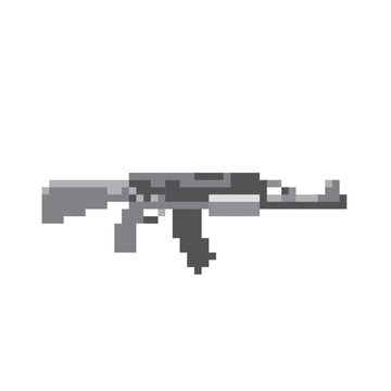 Assault rifle. 8 bit video game. 8-bit sprite. isolated vector illustration. Design for stickers, logo, embroidery, mobile app.