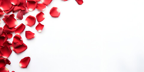 Red rose's petals border,Realistic Red Rose Petals Horizontal Corner Frame Decor Element