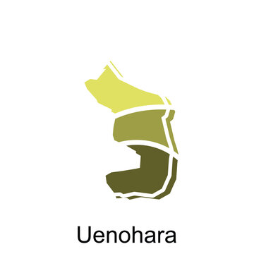 Uenohara map, Brown color detailed regions of the country of Japan