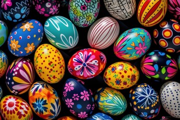 Fototapeta na wymiar Colorful easter eggs on a black background, close-up