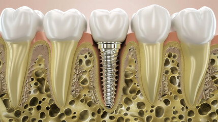 An illustrative cross-section of a dental implant within the jawbone.
