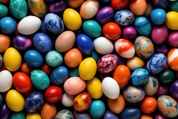 Fototapeta na wymiar Colorful easter eggs background. Top view. Close up.
