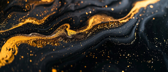Luxury Black Glossy Marble banner with Golden Liquid Flow, a Creative Composition creating a scene that exudes opulence and artistic finesse. Ai generated