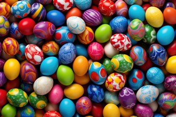 Fototapeta na wymiar Colorful Easter eggs background. Top view. Close-up.