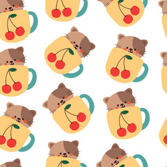 seamless pattern cartoon cat inside a cup. cute animal wallpaper for gift wrap paper