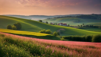fields in moravian czech republic with beautiful light in the morning - obrazy, fototapety, plakaty
