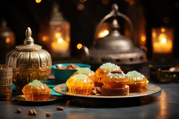 Oriental sweets - maamul, baklava and sherbet - traditional food for the holiday Eid al-Fitr