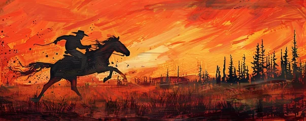 Foto auf Acrylglas Horse Riding the Sunset Trail Generative AI © Riya