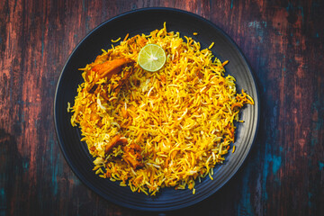 selective focus of one of the most popular food in India Biryani.