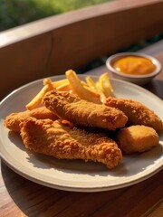 a plate of crispy chicken strips