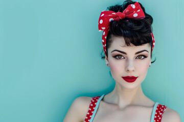 Portrait of a young woman from the 50s isolated from a copy space background