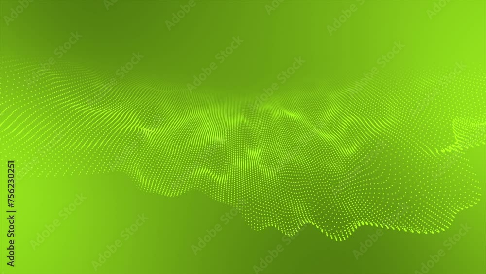 Poster lime green color hi-tech circular dots forming wavy pattern technology prospective background