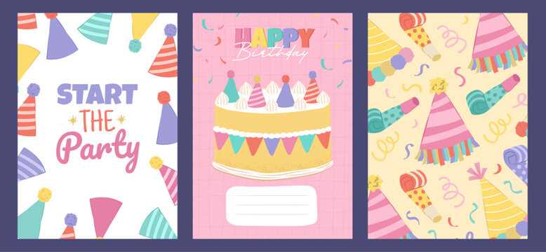 Happy birthday party greeting card collection