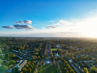 Letchworth Garden City of England Great Britain UK. Aerial View Was Captured with Drone's Camera on Cold Evening and During Sunset time of November 11th, 2023