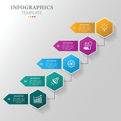 Vector Infographic arrow design with 5 options or steps, icons and elements. Infographics for business concept