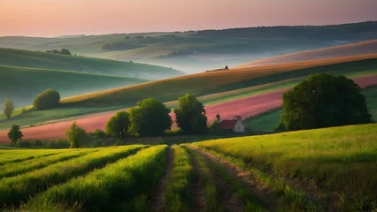 Tuinposter fields in moravian czech republic with beautiful light in the morning © Amir Bajric