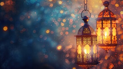 Islamic holiday background: eid mubarak ramadan kareem celebration with traditional lantern or lamp - vibrant and festive muslim culture image
