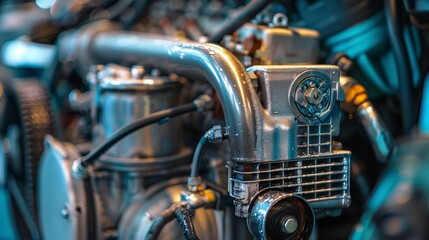 Obraz premium The spare automotive radiator part was essential for cooling the engine, as steam rose from the water inside, keeping the car running smoothly.