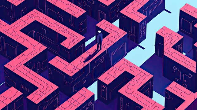 Pixel character in a labyrinth. Pixel art, new level, experience, monster, streaming, immersion, console, multiplayer, graphics, wasteland, style, game development, design, RPG. Generated by AI