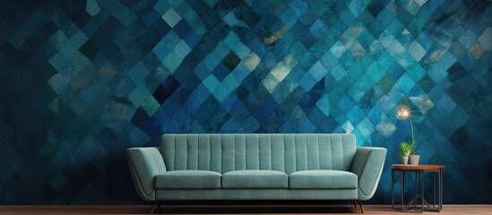 Contemporary Interior Design with Jade Indian Patchwork Inspired Blue Rainbow and Shibori Seamless...