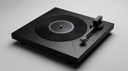 A modern stylized turntable in the style of minimalist geometric precision. Fashionable, stylish, extraordinary, high design vinyl record player