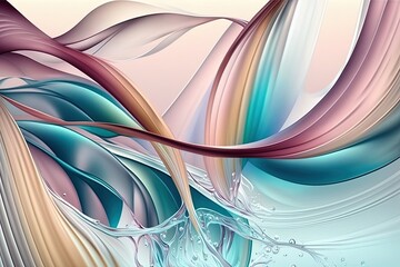 An abstract background of a strip of fabric floating in the air. Winding waves of pastel colors....