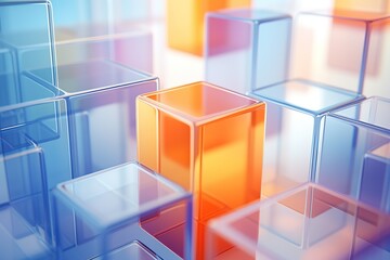 Obraz premium Multi-colored glass cubes, transparent geometric shapes, complex structure. Minimalistic abstract background.