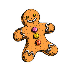 man gingerbread hand drawn. food santa, vector biscuit, bread horse house gingerbread vector sketch. isolated color illustration