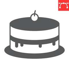 Cake glyph icon, holiday and bakery, cake with cherry vector icon, vector graphics, editable stroke solid sign, eps 10.